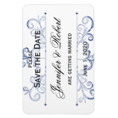 Blauw Hart Sneeuwvlok Bruiloft Save the Date Magneet (Verticaal)