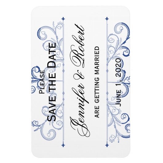 Blauw Hart Sneeuwvlok Bruiloft Save the Date Magneet (Verticaal)