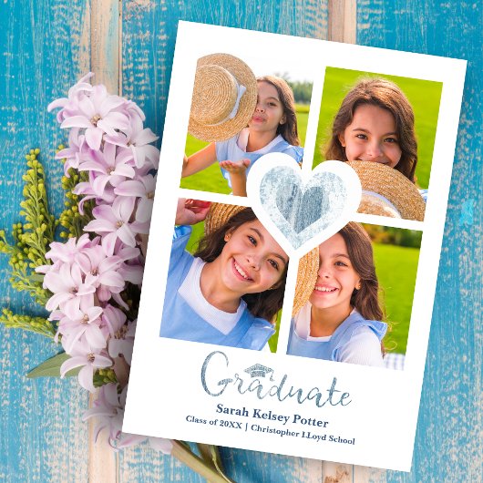 Blauw hart Trendy Al School Afstuderen 4 Foto's