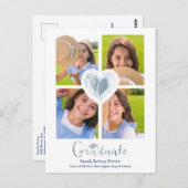 Blauw hart Trendy Al School Afstuderen 4 Foto's Briefkaart (Voorkant / Achterkant)