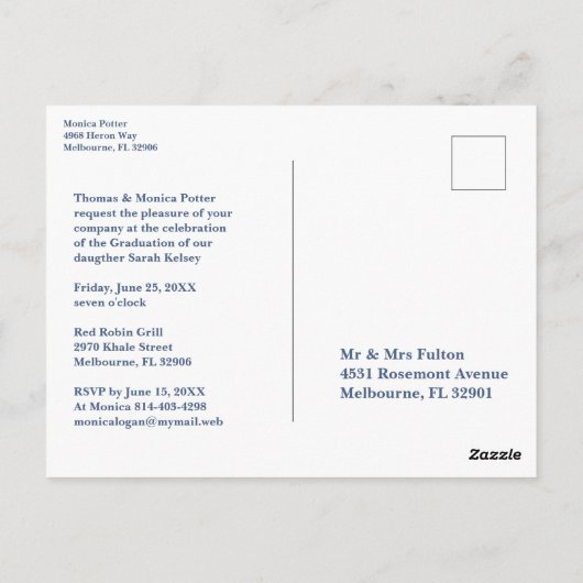 Blauw hart Trendy Al School Afstuderen 4 Foto's Briefkaart (Achterkant)