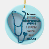 Blauw hart uitzonderlijke verpleegkundige keramisch ornament (Voorkant)