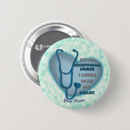 Blauw hart uitzonderlijke verpleegkundige ronde button 5,7 cm (Voorkant /achterkant)