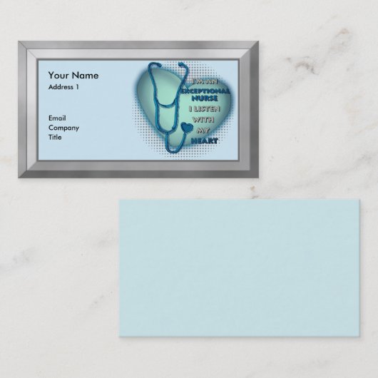 Blauw hart uitzonderlijke verpleegkundige visitekaartje (Voorkant / Achterkant)