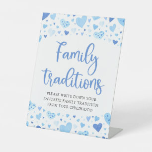 Blauw Hart Valentijn Familie Tradities Baby shower Reclamebord Met Voetstuk