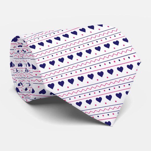 Blauw hart valentijn liefde patroon witte achtergr stropdas (Opgerold)
