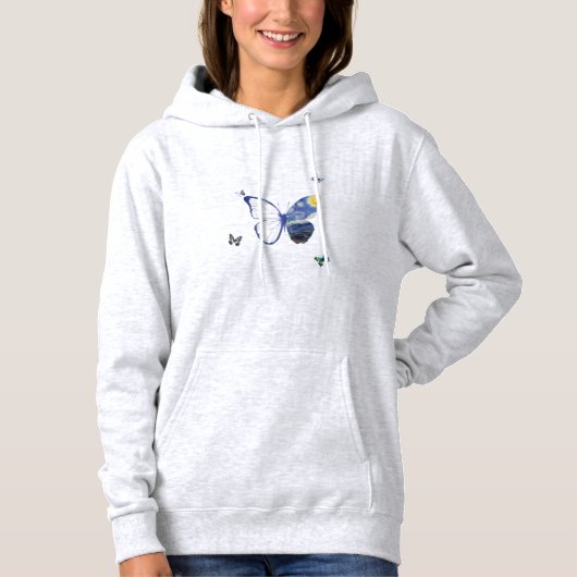 Blauw Hart Vlinder Hoodie (Voorkant)
