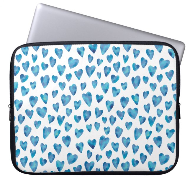 Blauw hart waterverf laptophoes / case (Voorkant)
