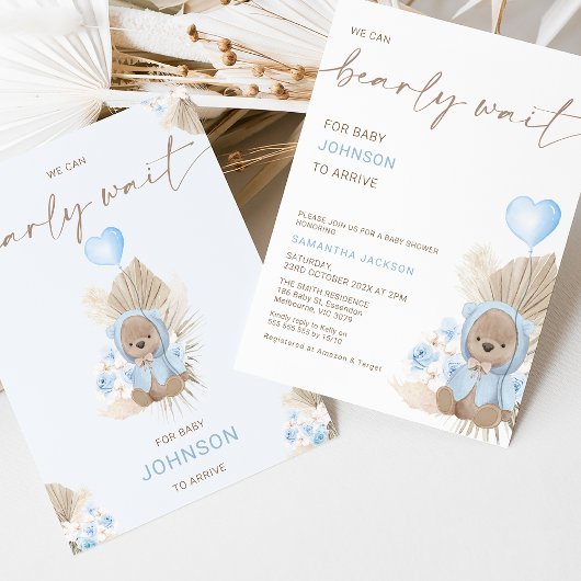 Blauw Hartballon Barly Wachten Baby shower Kaart