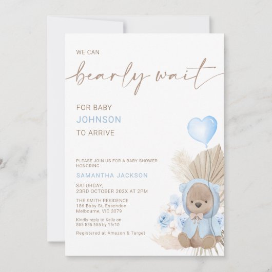 Blauw Hartballon Barly Wachten Baby shower Kaart (Voorkant)