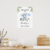 Blauw hartballon Elephant Baby shower Welkom Poster (Keuken)