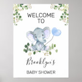 Blauw hartballon Elephant Baby shower Welkom Poster (Voorkant)
