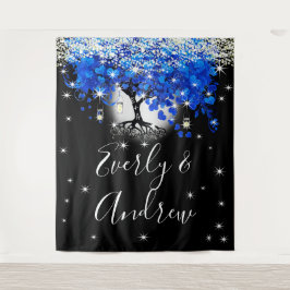 Blauw Hartblad Boom Boho Trouwtapijt Wandkleed