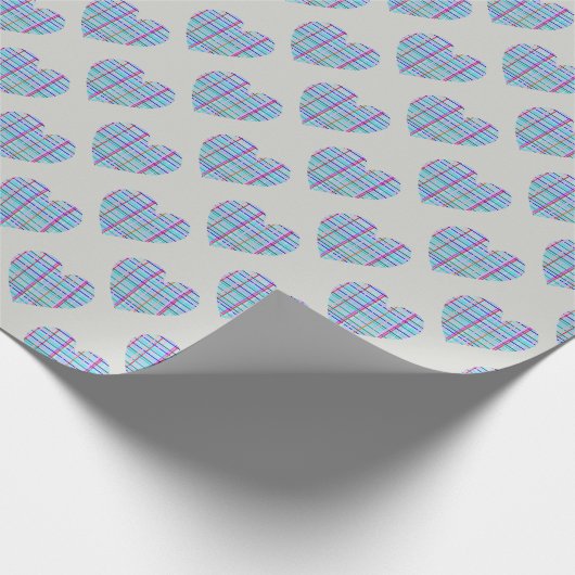 Blauw hartjes patroon cadeaupapier (Hoek)