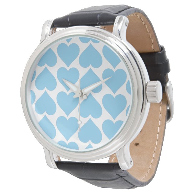 Blauw Hartjes Patroon, Romantisch, Liefde Horloge (Gekanteld)