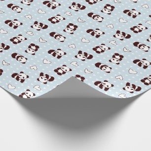 Blauw hartspanda beer, gepatterd verpakkingspapier cadeaupapier