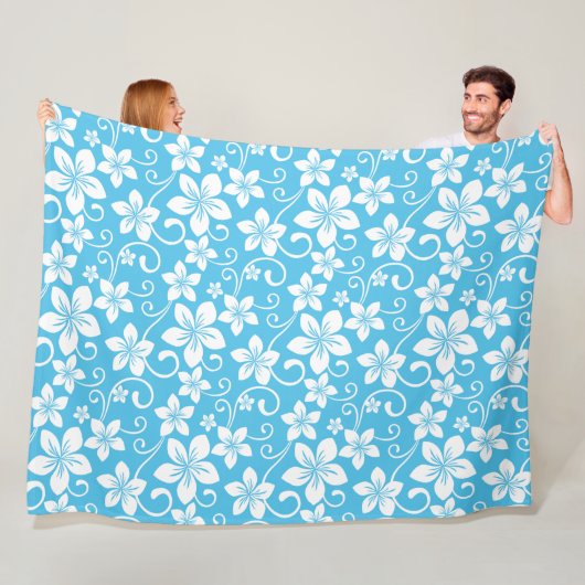 BLAUW HAWAÏ-PATROON (BLAUW) FLEECE DEKEN (In situ)
