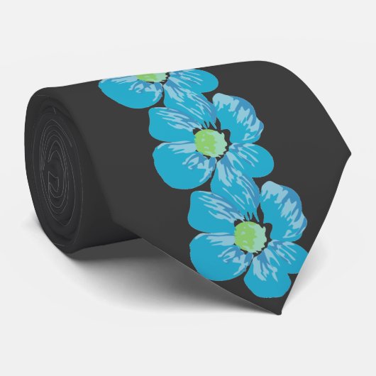 blauw - hawaïaans bloemen op het stropdas van hout (Opgerold)