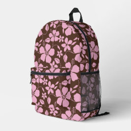 BLAUW HAWAIÏ MOTIEF IN BRUIN/ROZE BEDRUKTE RUGZAK