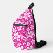 BLAUW HAWAIÏ PATROON IN HELDROZE SLING BAG (Rechterhoek)