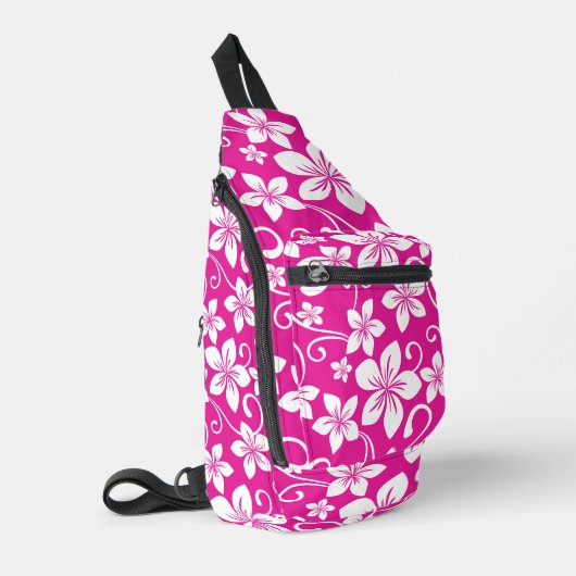 BLAUW HAWAIÏ PATROON IN HELDROZE SLING BAG (Linkerhoek)