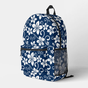 BLAUW HAWAII PATROON IN NAVY BLUE BEDRUKTE RUGZAK