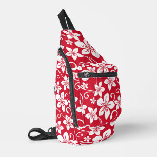 BLAUW HAWAII-PATROON IN ROOD SLING BAG