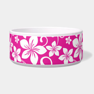 BLAUW HAWAII PATROON IN WARME ROZE VOERBAKJE
