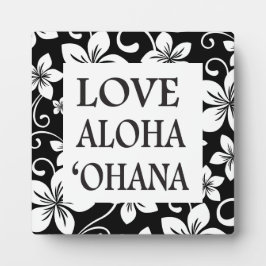 BLAUW HAWAII PATROON IN ZWART - "OHANA" FOTOPLAAT
