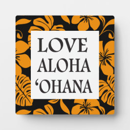 BLAUW HAWAII PATROON IN ZWART/ORANJE - "Ohana" Fotoplaat