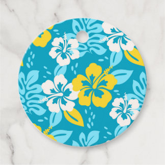 Blauw Hawaiiaans Hibiscus Bloemenpatroon Bedankjes Labels