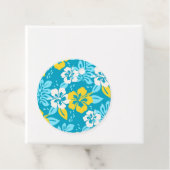 Blauw Hawaiiaans Hibiscus Bloemenpatroon Bedankjes Labels (In situ)