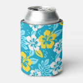 Blauw Hawaiiaans Hibiscus Bloemenpatroon Blikjeskoeler (Blikje Voorkant)