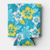 Blauw Hawaiiaans Hibiscus Bloemenpatroon Blikjeskoeler (Voorkant)