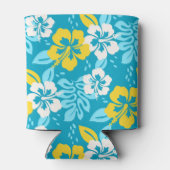 Blauw Hawaiiaans Hibiscus Bloemenpatroon Blikjeskoeler (Achterkant)