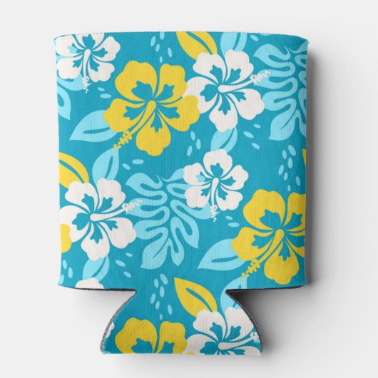 Blauw Hawaiiaans Hibiscus Bloemenpatroon Blikjeskoeler (Achterkant)