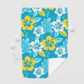Blauw Hawaiiaans Hibiscus Bloemenpatroon Golfhanddoek (Insitu)