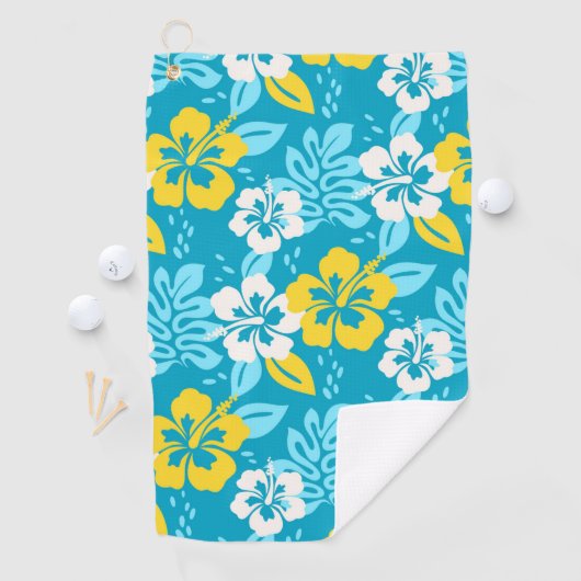 Blauw Hawaiiaans Hibiscus Bloemenpatroon Golfhanddoek (Insitu)