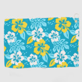 Blauw Hawaiiaans Hibiscus Bloemenpatroon Golfhanddoek (Horizontaal)