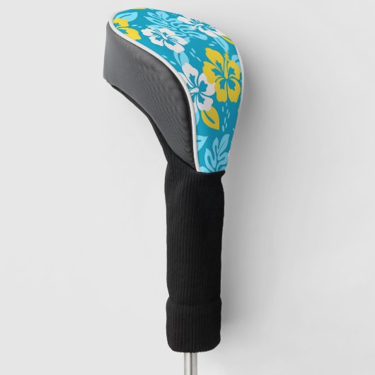 Blauw Hawaiiaans Hibiscus Bloemenpatroon Golfheadcover (Schuin)