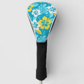 Blauw Hawaiiaans Hibiscus Bloemenpatroon Golfheadcover (Voorkant)
