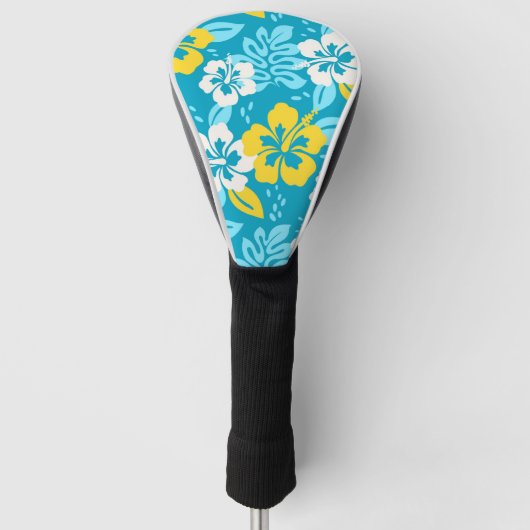 Blauw Hawaiiaans Hibiscus Bloemenpatroon Golfheadcover (Voorkant)