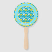 Blauw Hawaiiaans Hibiscus Bloemenpatroon Handwaaier (Achterkant)