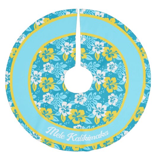 Blauw Hawaiiaans Hibiscus Bloemenpatroon Kerstboom Rok (Voorkant)