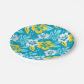 Blauw Hawaiiaans Hibiscus Bloemenpatroon Papieren Bordje (Gekanteld)