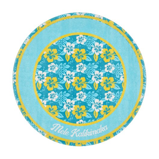 Blauw Hawaiiaans Hibiscus Bloemenpatroon Snijplank (Voorkant)