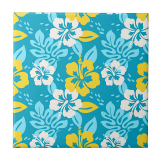 Blauw Hawaiiaans Hibiscus Bloemenpatroon Tegeltje