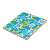 Blauw Hawaiiaans Hibiscus Bloemenpatroon Tegeltje (Zijkant)
