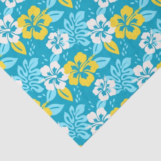 Blauw Hawaiiaans Hibiscus Bloemenpatroon Tissuepapier (Detail)