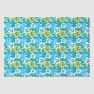 Blauw Hawaiiaans Hibiscus Bloemenpatroon Tissuepapier